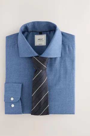Next Blue Denim/ Stripe Slim Fit Shirt and Tie Pack