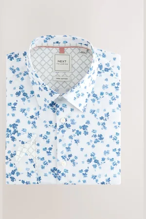 Next /Blue Watercolour Dtisy Floral Print Regular Fit 100% Cotton Single Cuff Formal Shirt