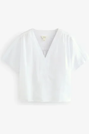Next Short Sleeve Overhead 100% Linen Top