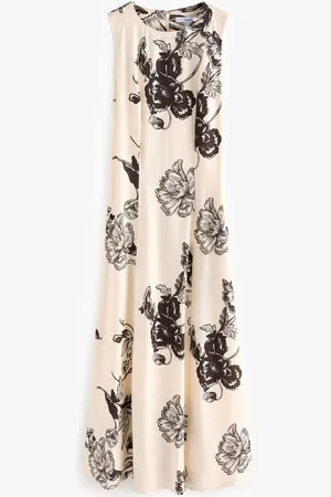 Next Cream and Floral Print Sleeveless Column A-Line Maxi Dress