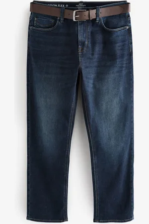 Next Mid Indigo Straight Fit Belted Motionflex Jeans