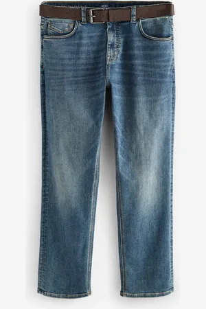 Next Mid Vintage Straight Fit Belted Motionflex Jeans
