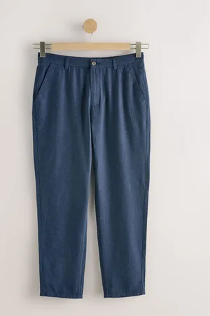 Next Blue Elasticated Waist Textured Linen Blend Trousers
