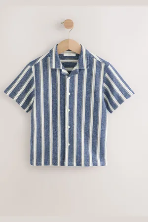 Next Stripe Short Sleeves Revere Collar Texture Stripe Shirt (3-16yrs)