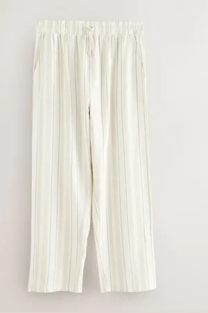 Next Brown Striped Linen Blend Woven Pyjamas Bottoms
