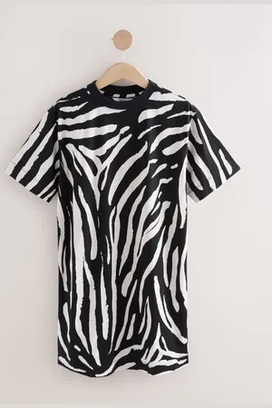 Next /Ecru Zebra Print 100% Cotton T-Shirt Dress