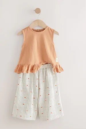 Next /Tan 100% Cotton Frill Vest and Wide Leggings (3mths-7yrs)