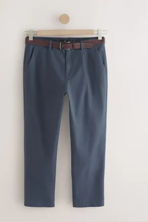 Next /Grey Mid Straight Fit Belted Soft Touch Chino Trousers