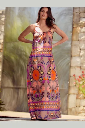 Next Abstract Floral Maxi Length Trapeze Shape Ruched Neckline Thin Vest Strap Dress