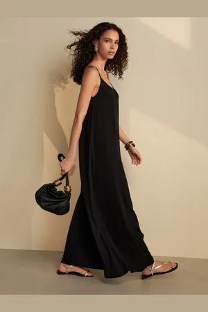 Next Maxi Length Trapeze Shape Ruched Neckline Thin Vest Strap Dress