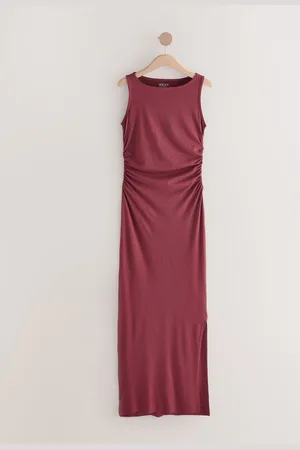 Next Oxblood Side Seam Ruched Detail Maxi Length Sleeveless Dress