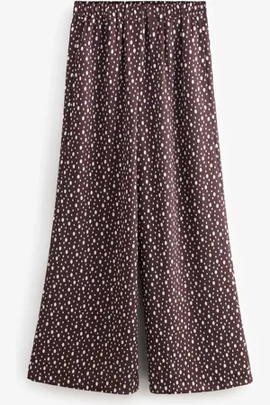 Next Burgundy Red/Ecru Crinkle Satin Polka Dot Wide Trousers