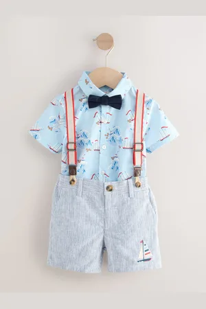 Next Blue/ Ship All Over Printed Shirt, Braces, Short & Bow Tie Set (3mths-7yrs)