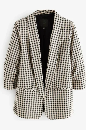 Next Neutral/ Check Relaxed Ruched Sleeve Blazer