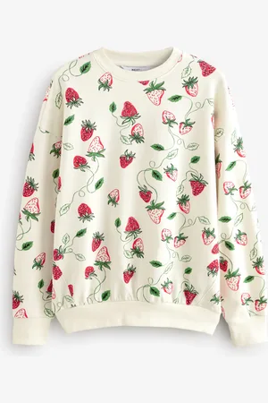 Next Red Graphic Strawberry Print Cotton Rich Long Crew Neck Sweatshirt