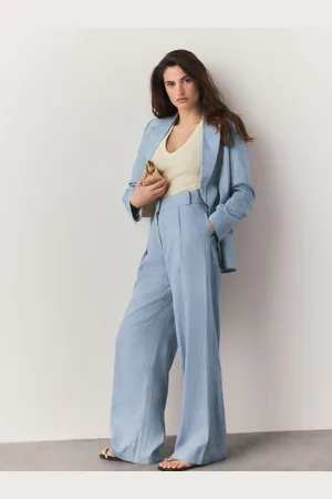 Next Chambray Elastic Back Wide Leg Trousers with Linen