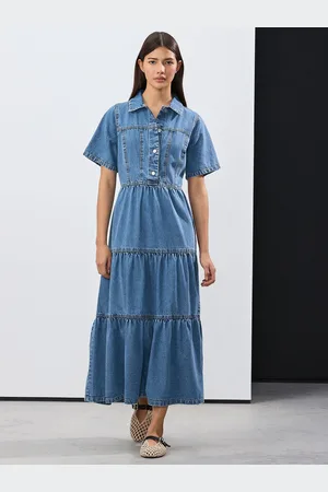 Next Bleach Tiered Seam Front 100% Cotton Midi Dress