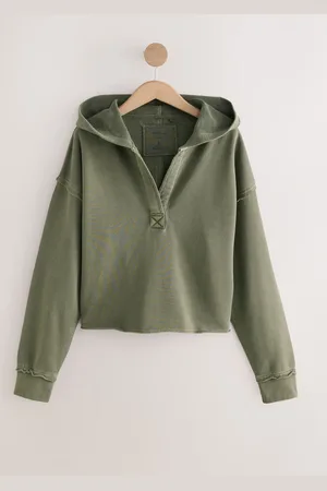 Next Relaxed Fit Washed Cotton V-Neck Hoodie