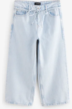 Next Bleach 100% Cotton Tie-Waist Cropped Wide Leg Jeans