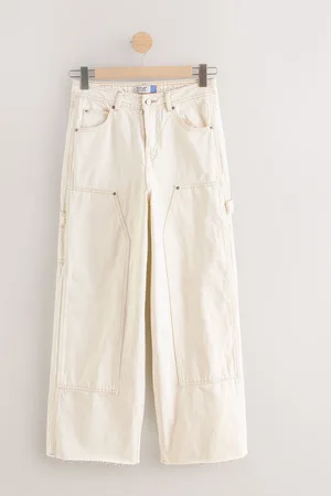 Next Ecru Carpenter Wide Leg 100% Cotton Jeans
