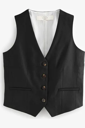 Next Button Through Waistcoat With Linen