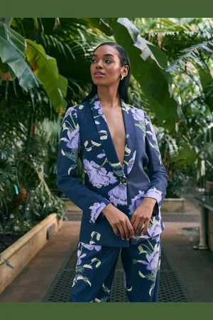 Next Floral Kew Gardens Single Breasted Tailored Blazer with Linen