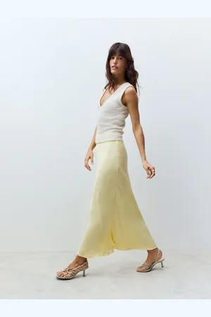 Next Buttermilk Yellow Satin Midi Skirt