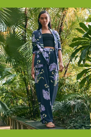 Next Floral Kew Gardens Wide Leg Trousers with Linen