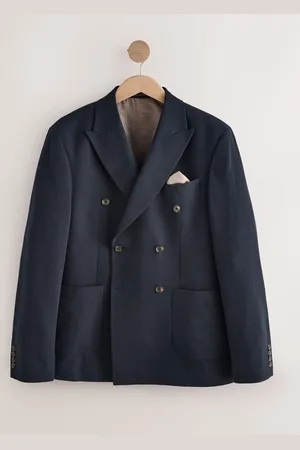 Next Blue Regular Fit Signature Nova Fides Italian Fabric Textured Double Breasted Blazer