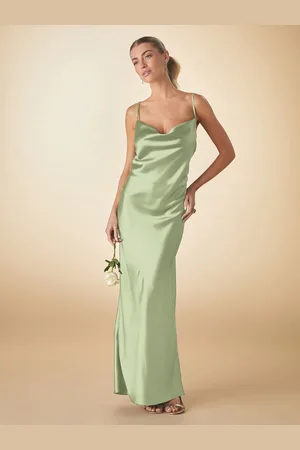 Next Sage Bridesmaid Satin Cowl Neck V-Back Maxi Dress