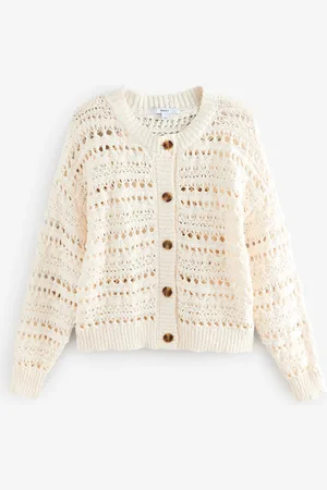 Next Ecru 100% Cotton Stitch Knitted Cardigan