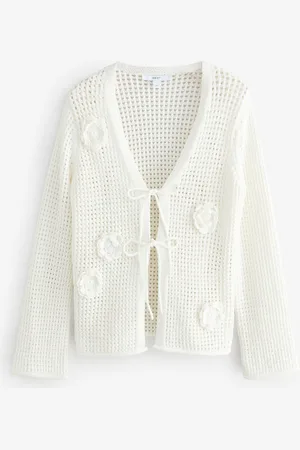 Next Ecru Crochet Tie Front Flower Cardigan