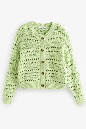 Next Sage 100% Cotton Stitch Knitted Cardigan