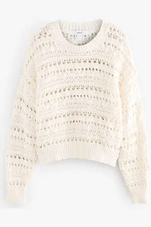 Next Ecru 100% Cotton Stitch Long Sleeve Crew Neck Knitted Jumper