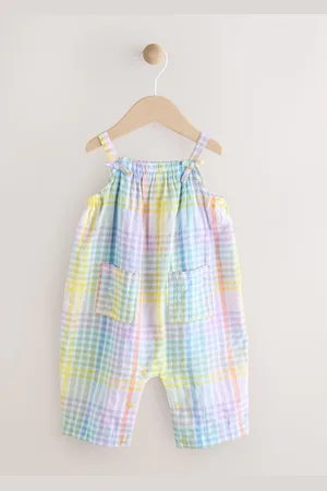Next Multi Stripe Baby 100% Cotton Woven Dungarees (0mths-3yrs)