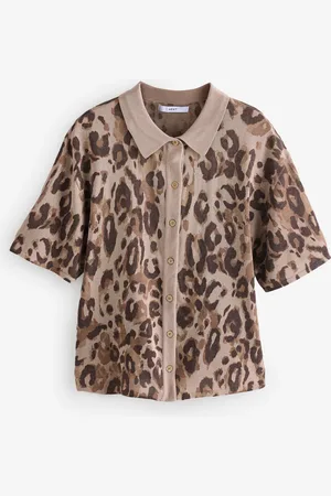 Next Animal Knitted Collared Short Sleeve Shirt With Linen