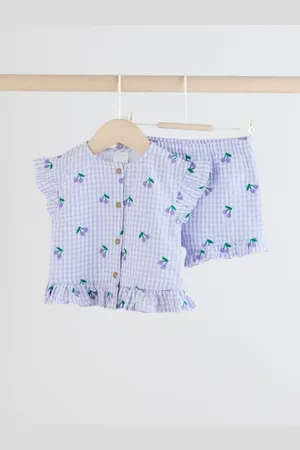 Next Purple Gingham/Cherry 100% Cotton Baby Shirt And Shorts Set (0mths-3yrs)