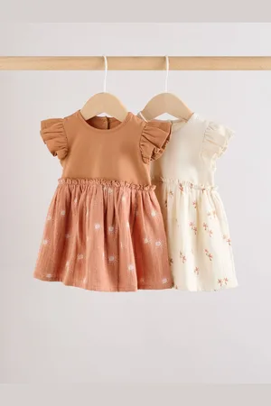 Next Rust and Cream Printed Jersey Baby Dresses 2 Pack (0mths-3yrs)