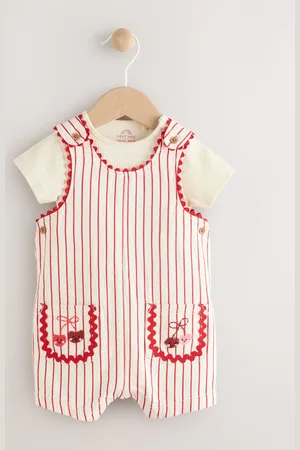 Next Red Stripe Cherry Baby Short Sleeve Bodysuit and Dungarees Set (0mths-2yrs)