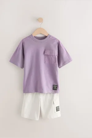 Next Purple/Cement 100% Cotton Utility Short Sleeve T-Shirt and Shorts Set (3-16yrs)