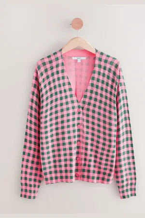 Next Green Check Soft Touch Button Up Knitted Cardigan