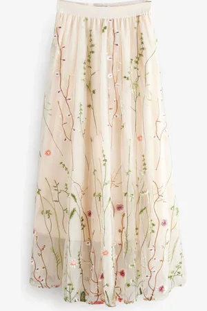 Next Ecru Embroidered Mesh Tulle Boho Maxi Skirt