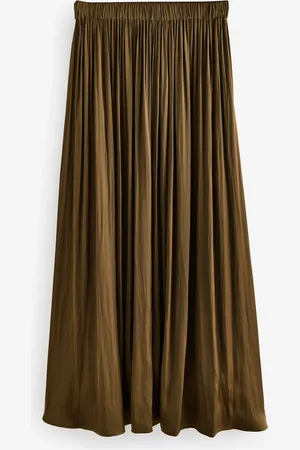 Next Boho Khaki Pleated Satin Maxi Skirt