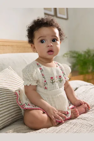 Next Embroidered Baby Woven 100% Cotton Romper (0mths-2yrs)