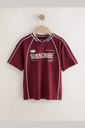 Next Burgundy Red 100% Cotton Sub5cribe Short Sleeve Sports T-Shirt (3-16yrs)