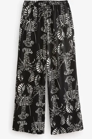 Next Print Wide Leg Trousers with Linen