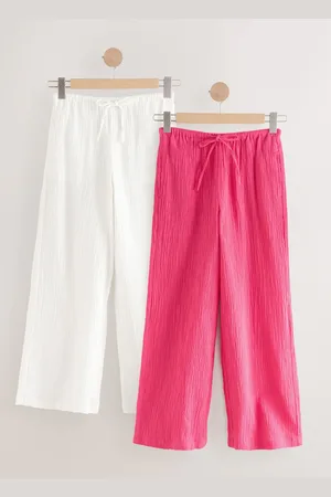 Next Pink/ 2 Pack Wide Leg Textured Trousers with Linen