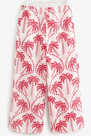 Next Red/ Embroidered Palm Print Wide Leg Trousers