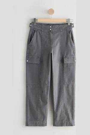 Next Charcoal 100% Cotton Cargo Barrel Leg Trousers