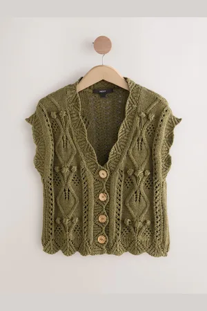 Next Khaki Stitchy Cabel Waistcoat